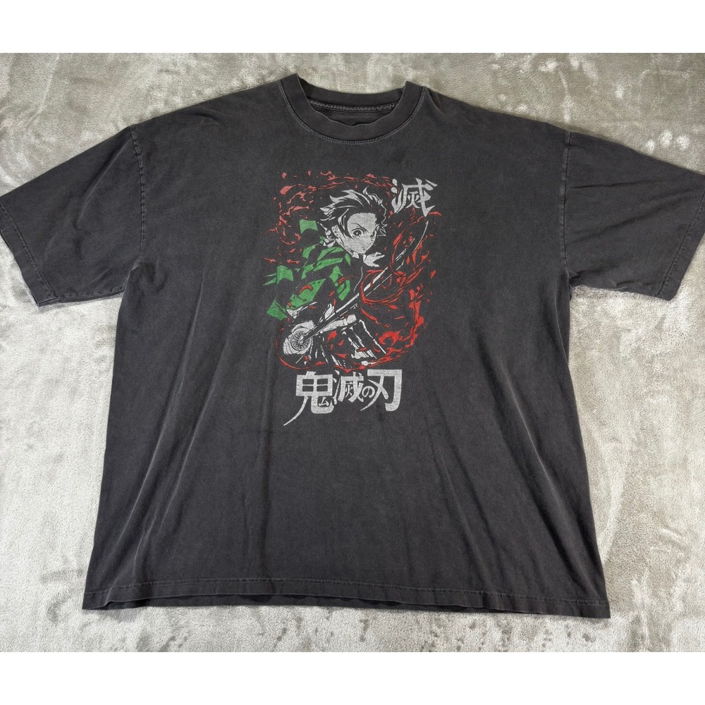 Demon Slayer Tanjiro Graphic T-Shirt Mens 2XL Black Good Vintage Wash Anime